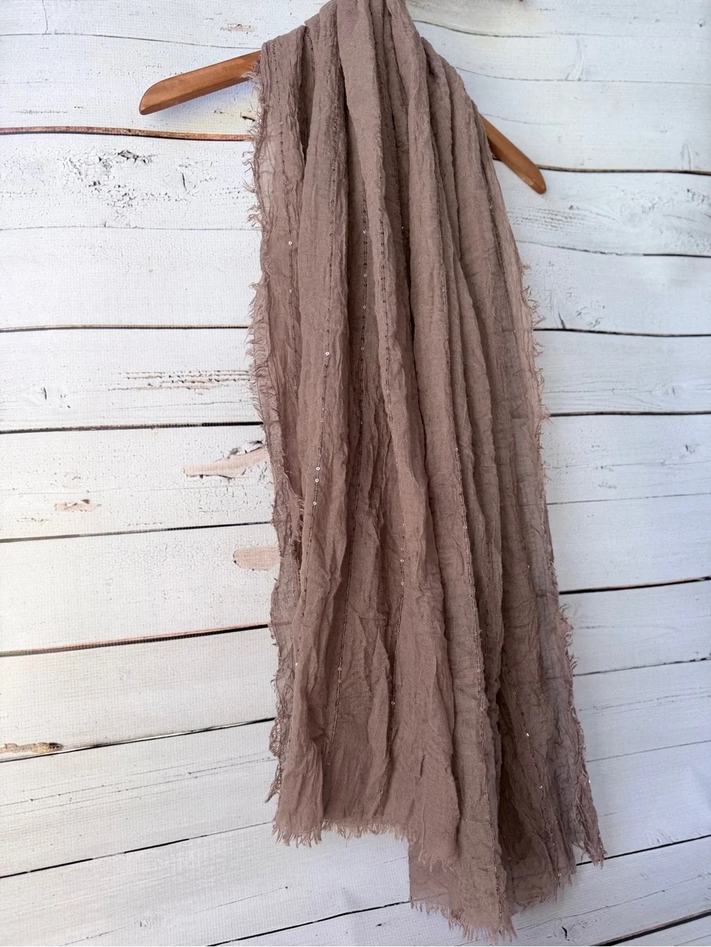 Lightweight Taupe Crinkled Scarf - Versatile Women's Wrap